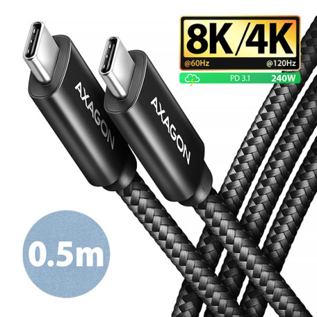 AXAGON BUCM4X-CM05AB NewGEN+ kabel USB-C <-> USB-C, 0.5m, USB4 Gen 3×2, PD 240W 5A, 8K HD, ALU,oplet