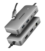 AXAGON HMC-CUB83X2, USB 10Gbps hub, 2x USB-A, USB-C, HDMI & DP 4k/144Hz, RJ-45 GLAN, PD 100W, kabel USB-C 15cm