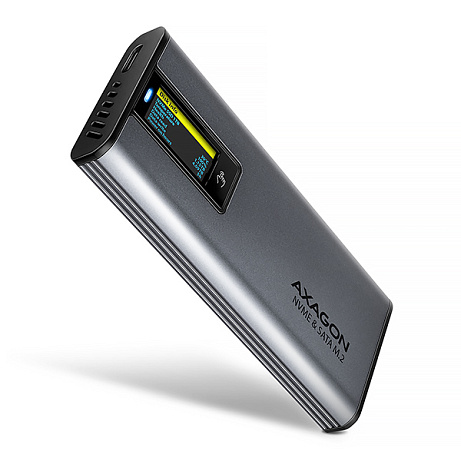 BAZAR - AXAGON EEM2-SD2 USB-C 10Gbps - M.2 NVMe & SATA SSD kovový DISPLAY box, bezšroubkový - Po opravě (Komplet)
