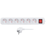 Solight prodlužovací přívod 3m, 6 zásuvek, vypínač, 16A/3680W, PVC, bílý