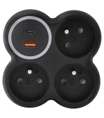 Solight rozbočka, 3x 15A, USB A+C rychlonabíječka 20W PD, matná černá