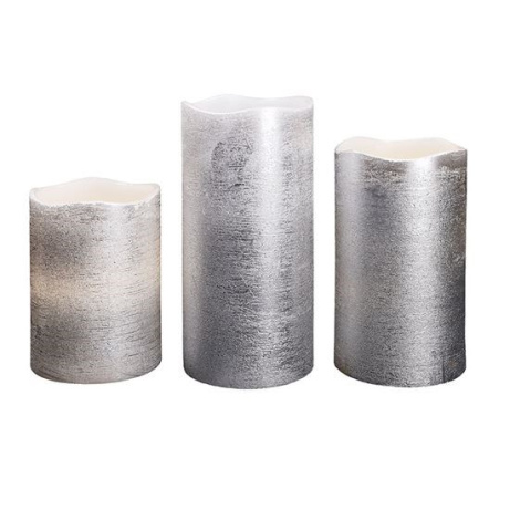 Solight sada LED svíček, 3x svíčka, 10/13/16cm, stříbrná barva, 3x AAA