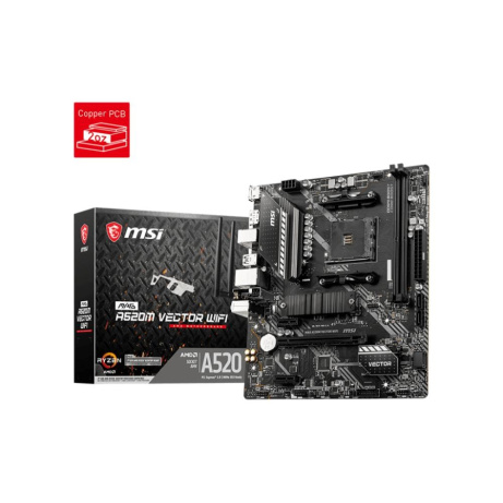 MSI MB Sc AM4 MAG A520M VECTOR WIFI, AMD A520, 2x DDR4, WiFi, 1x DP, 1x HDMI, m-ATX
