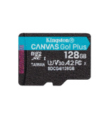 Kingston MicroSDXC karta 128GB Canvas Go! Plus, R:200/W:160MB/s, Class 10, UHS-I, U3, V30, A2 + Bez Adaptéru