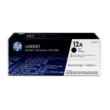 HP 12A Black 2-pack LJ Toner Cart, Q2612AD (2,000 / 2,000 pages)