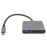 PremiumCord Adaptér USB-C na HDMI + USB3.0 + PD, rozlišení 4K a FULL HD 1080p