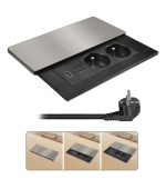 Solight vestavný blok zásuvek s posuvným krytem, 2 zásuvky, HDMI, USB A+C 20W PD, 2m, stříbrný