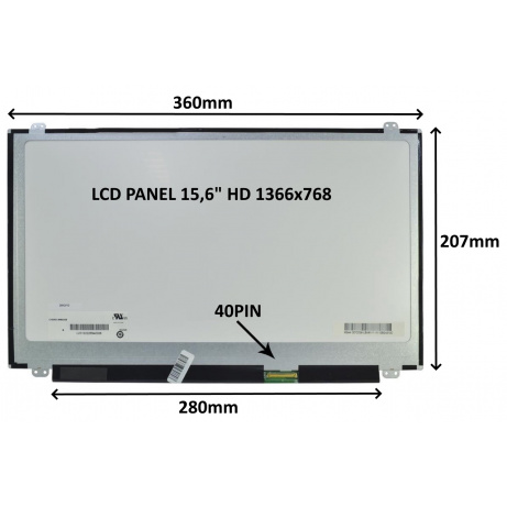 LCD PANEL 15,6" HD 1366x768 40PIN LESKLÝ / ÚCHYTY NAHOŘE A DOLE