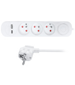 Solight 3z prodlužovací přívod s USB A+C nabíječkou 2.4A, 2m, 3 x 1mm2, bílý, vypínač