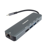 PREMIUMCORD Adaptér USB-C na Gigabit 10/100/1000Mbps + 1x HDMI, 2x USB3.2, 1x PD 100W konektor, Šedá