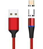 PREMIUMCORD Magnetický micro USB a USB-C nabíjecí a datový kabel 1m, červený