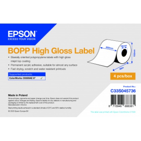 BOPP High Gloss Label Cont.R, 203mm x 68m