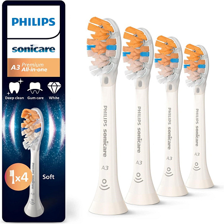 Philips HX9094/87 Sonicare Premium All-in-One A3 4 ks, náhradní hlavice, standardní hlavice, nasazovací, bílá