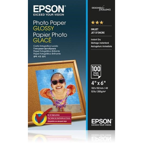 Photo Paper Glossy rozšiřuje naši stávající nabídku fotografických papírů Epson a je vhodný pro všechny typy inkoustových tiskáren. Tento papír byl navržen pro celou rodinu a nabízí skvělou užitnou hodnotu a snadné používání. Photo Paper Glossy má hmotnost 200 g/m2 a dodává se ve čtyřech různých velikostech. Každé balení obsahuje 20, 50 nebo 100 listů.  Tento tříhvězdičkový fotografický papír je ideální pro každodenní domácí tisk a je k dispozici ve formátech 10 × 15 cm, 13 × 18 cm, A3/A3+ a A4.