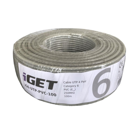 Instalační kabel iGET CAT6 UTP PVC Eca 100m/box, kabel drát, s třídou reakce na oheň Eca