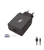 WG - Síťová nabíječka 1x USB-A 22,5W, SuperCharge, 5V-9V-12V, + kabel USB-A na Type-C (5A), černá