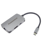 PREMIUMCORD Adaptér USB-C na HDMI + RJ45 + PD adaptér, hliníkové pouzdro