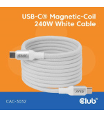 Club3D Kabel magnetický USB-C, 240W PD3.1, 480 Mbps, 2m, bílá