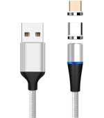 PremiumCord Magnetický micro USB a USB-C nabíjecí a datový kabel, 1m, stříbrná