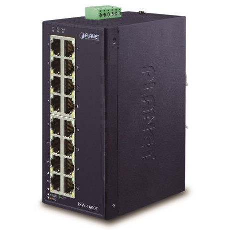 Planet ISW-1600T, switch, 16x 10/100Base-TX, ESD, DIN, IP30, -40~75°C