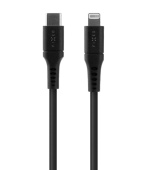 Liquid silicone kabel FIXED s konektory USB-C/Lightning a podporou PD, 2m, MFi, černý
