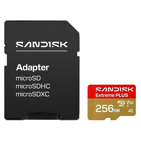 SanDisk MicroSDHC karta 256GB Extreme PLUS (R250/W170MB/s, UHS-I V30, Rescue Pro Deluxe) + adaptér
