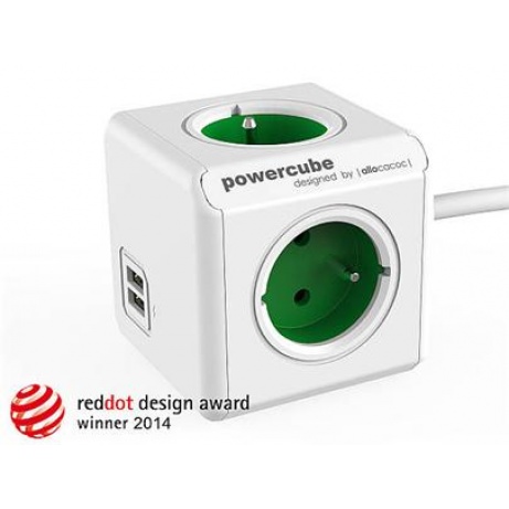 Zásuvka prodluž. PowerCube EXTENDED USB, Green, 4 rozbočka, 2x USB, kabel 1,5m
