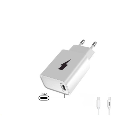 WG - Síťová nabíječka 1x USB-C, PD 20W + kabel Type-C na Lightning MFI,  white