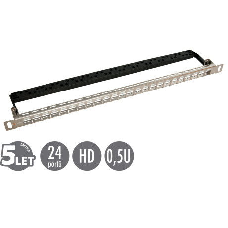 19" modulární neosazený high-density patch panel Solarix 24 portů 0,5U SX24HDM-0-STP-SL-UNI