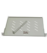 BAZAR - LEXI-Net 19" police s perforací 1U/650mm, nosnost 45kg, zadní nastavitelný úchyt, šedá - prohnutá