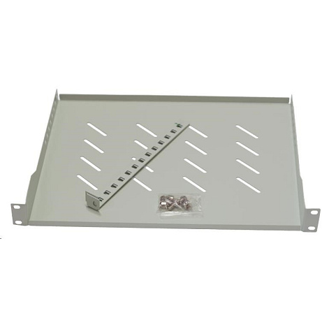 BAZAR - LEXI-Net 19" police s perforací 1U/650mm, nosnost 45kg, zadní nastavitelný úchyt, šedá - prohnutá
