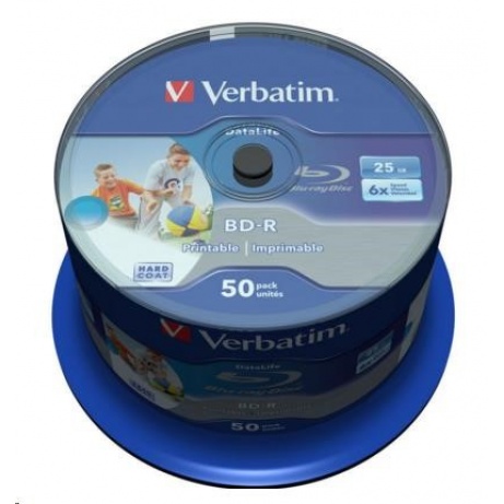 VERBATIM BD-R SL Datalife HTL (50-pack)Blu-Ray/Spindle/6x/25GB Wide Printable