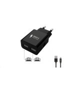 WG - Síťová nabíječka 2x USB-A 2,4A , Smart IC + kabel USB-A na Type-C, black