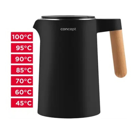 Concept RK3301 Rychlovarná konvice s regulací teploty 1,5 l Salt & Pepper, černá