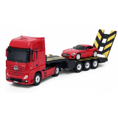 Kamion 2v1 Mercedes-Benz Actros + AMG GT3 1:24  - červený