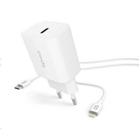 BAZAR - EPICO síťová nabíječka, PD 20W, USB-C - lightning kabel - bílá - Poškozený obal (Komplet)