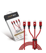 RhinoTech nabíjecí a datový kabel 3v1 USB-C (MicroUSB + Lightning + USB-C) 40W 1,2m červená