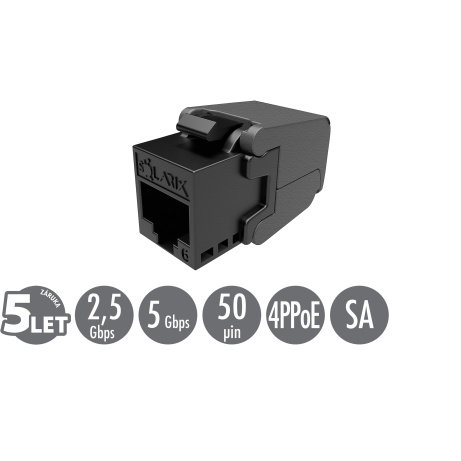 Samořezný keystone Solarix CAT6 UTP SXKJ-6-UTP-BK-SA Component Level a 4PPoE certifikace