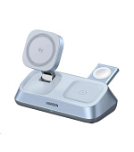 UGREEN magnetická bezdrátová nabíječka 3v1 MagFlow Qi2.2, 25W, MagSafe, stříbrná