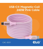 Club3D Kabel magnetický USB-C, 240W PD3.1, 480 Mbps, 2m, růžová