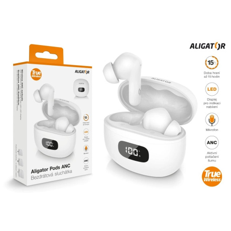 Sluchátka ALIGATOR PODS ANC TWS08, bílá