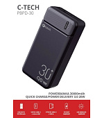 BAZAR - C-TECH Powerbanka 30000mAh, Li-Pol, 20W, USB-C/USB-A/micro USB, poškozený obal