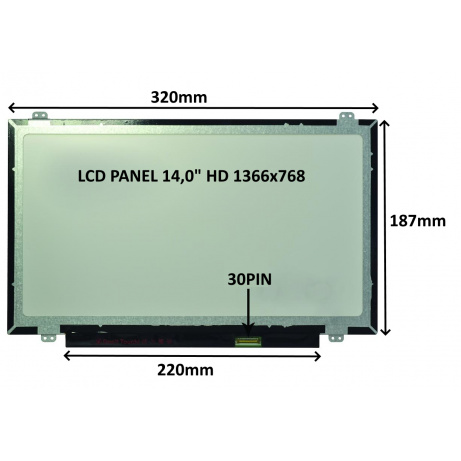 LCD PANEL 14,0" HD 1366x768 30PIN MATNÝ / ÚCHYTY NAHOŘE A DOLE