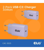 Club3D Nabíječka, USB-C, Power Delivery 15V/2A, 2-pack, fialová