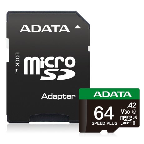 ADATA 64GB MicroSDXC UHS-I U3 V30 + adapter