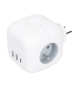 Solight rozbočka kostka, 3x 16A + USB A+C, bílá, vypínač