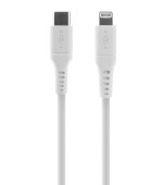 Liquid silicone kabel FIXED s konektory USB-C/Lightning a podporou PD, 2m, MFi, bílý