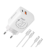 OBAL:ME Cestovní Nabíječka USB-A + USB-C 20W + 2x kabel 1m White