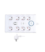 Solight přepěťová ochrana, 8z, USB A+C, 2m, bílá