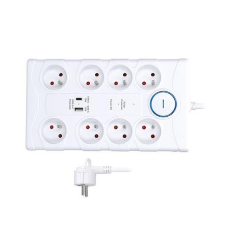 Solight přepěťová ochrana, 8z, USB A+C, 2m, bílá